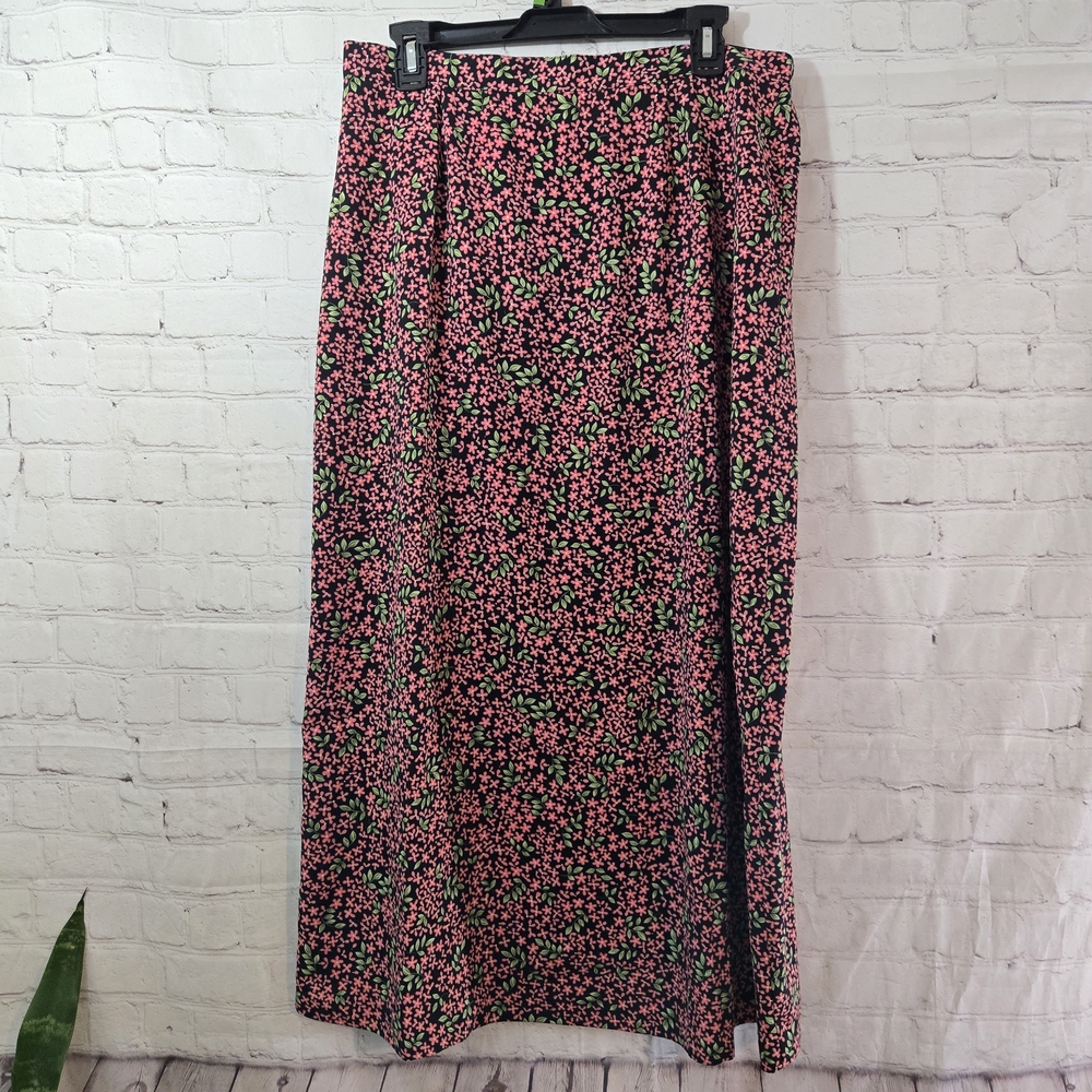 Sag Harbor 90s Pink Micro Floral Frunge Skirt Sz Lg CottageCore